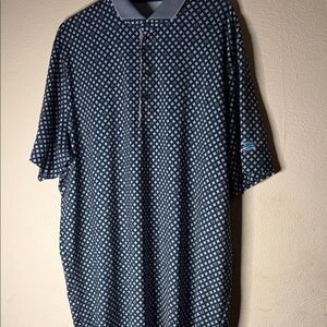 Greyson Navy & White Geo-Print Polo with Pink Trim